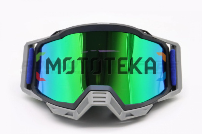 Мотоочки кроссовые ROCKOT (Рокот) RM - 386 (черный - серый/зеленая, REVO, Anti - Scratch/Anti - Fog)