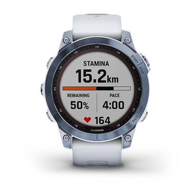 Мультиспорт.часы Garmin (Гармин) Fenix 7 Sapphire Solar, DLC-покрытие,синие с белым ремешком (010-02540-25) | Мототека