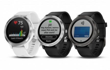 Часы Garmin (Гармин) VIVOACTIVE 3 серебристые с черным ремешком - купить с доставкой, по выгодной цене в интернет-магазине Мототека
