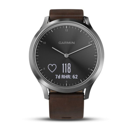Часы Garmin (Гармин) VIVOMOVE HR серебряные с темно - коричневым кожаным ремешком - купить с доставкой, по выгодной цене в интернет-магазине Мототека